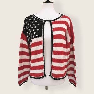 VTG American Flag Open Cardigan Sweater
